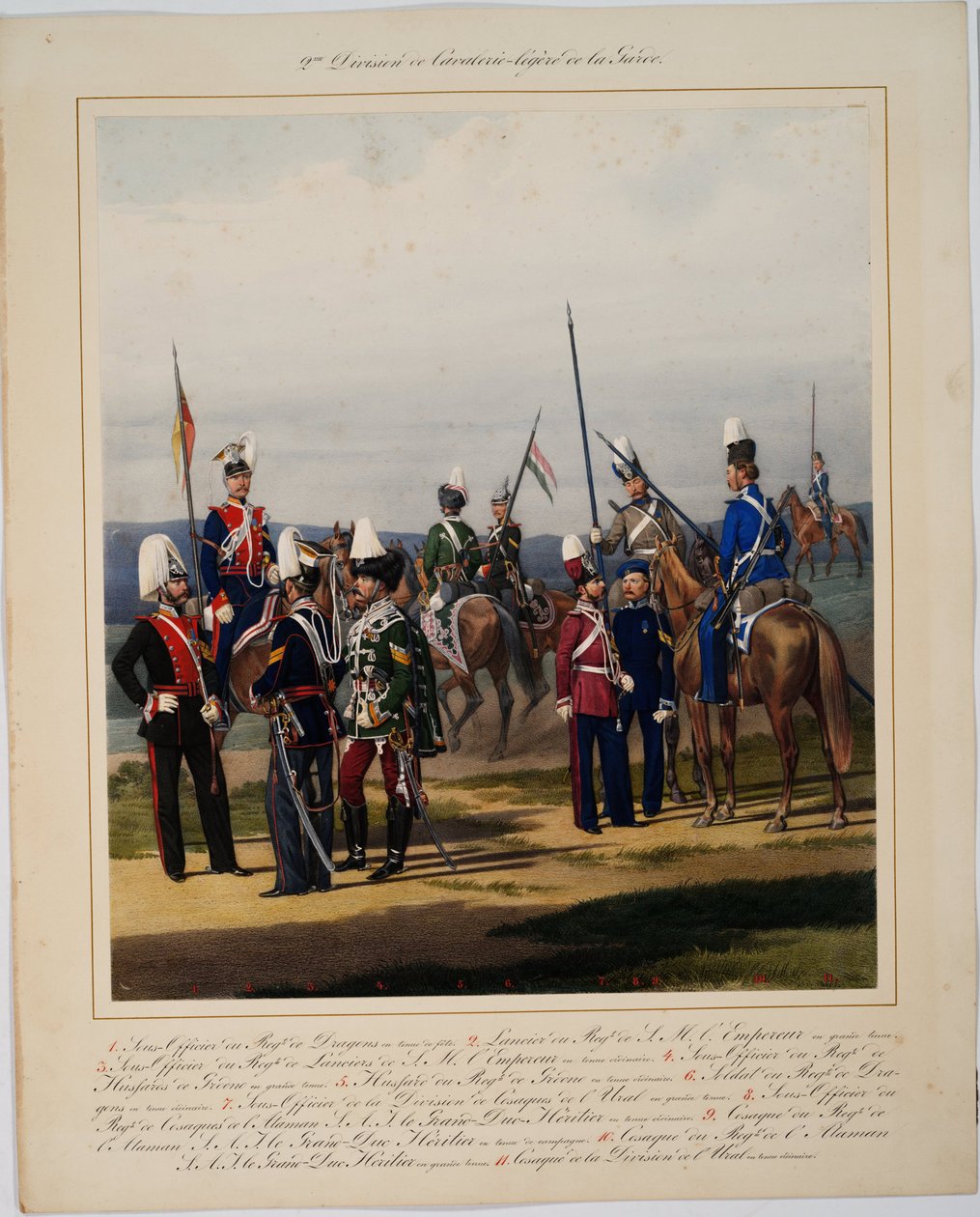 La 2eme Division de la cavalerie legere - 2. Dywizja Kawalerii Gwardii - Piratsky, Karl Karlovich (1813-1889) - 1867 - Kolorowa litografia - 56x45 - Kolekcja prywatna autorstwa Karl Karlovich Piratsky