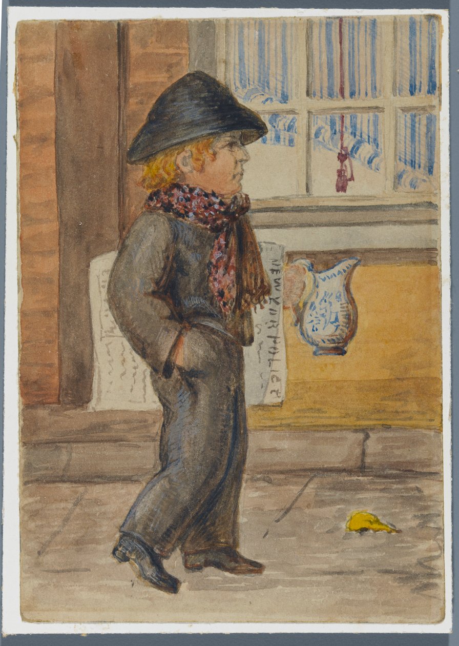Police Gazette Newspaper Boy, 1864 (wc nad czarnym rysunkiem medialnym) autorstwa Karl L.H. Mueller