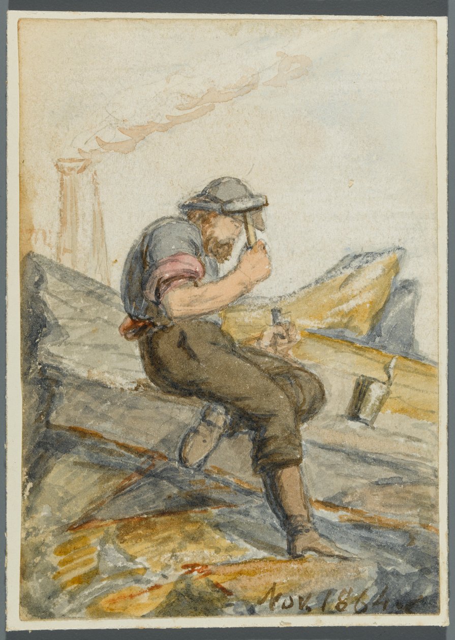 Stone Worker, 1864 (wc na czarnym podrysie medialnym) autorstwa Karl L.H. Mueller