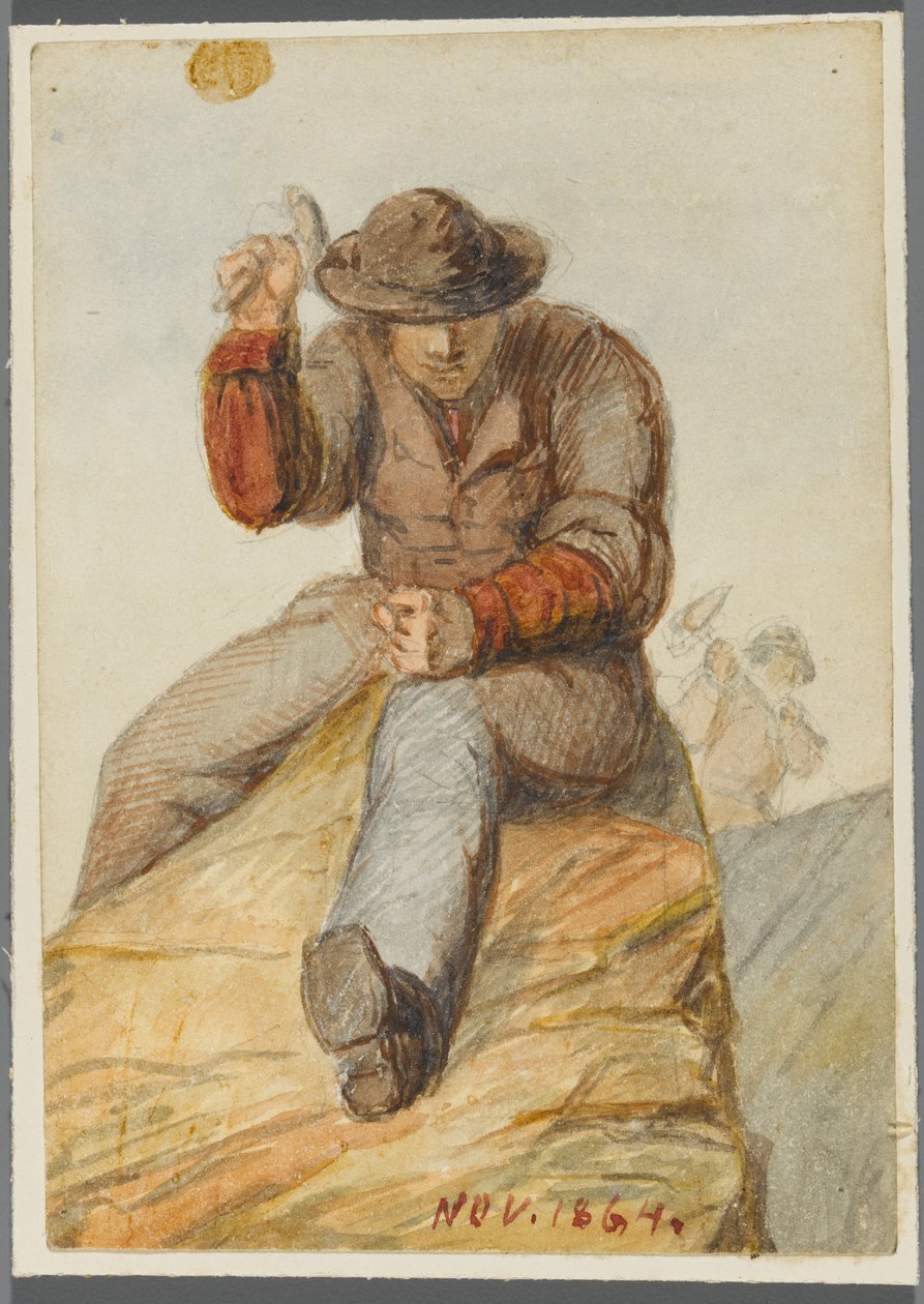 Stone Worker, 1864 (wc na czarnym podrysie medialnym) autorstwa Karl L.H. Mueller