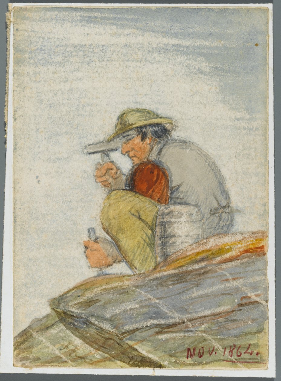 Stone Worker, 1864 (wc na czarnym podrysie medialnym) autorstwa Karl L.H. Mueller