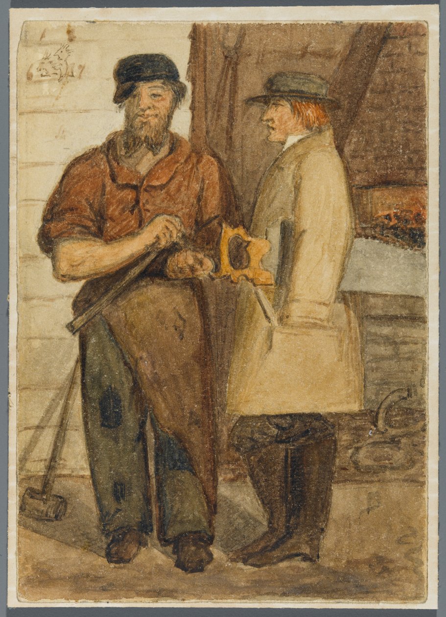 Dwóch kamieniarzy, 1864 (wc nad czarnym rysunkiem medialnym) autorstwa Karl L.H. Mueller
