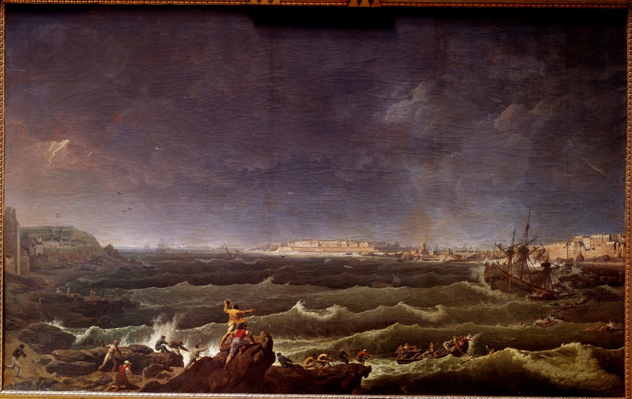 Burza w porcie Saint Malo Obraz Karla Hackerta (1740-1800) XVIII-wieczny Paryż, Musee de la Marine autorstwa Karl Ludwig Hackert