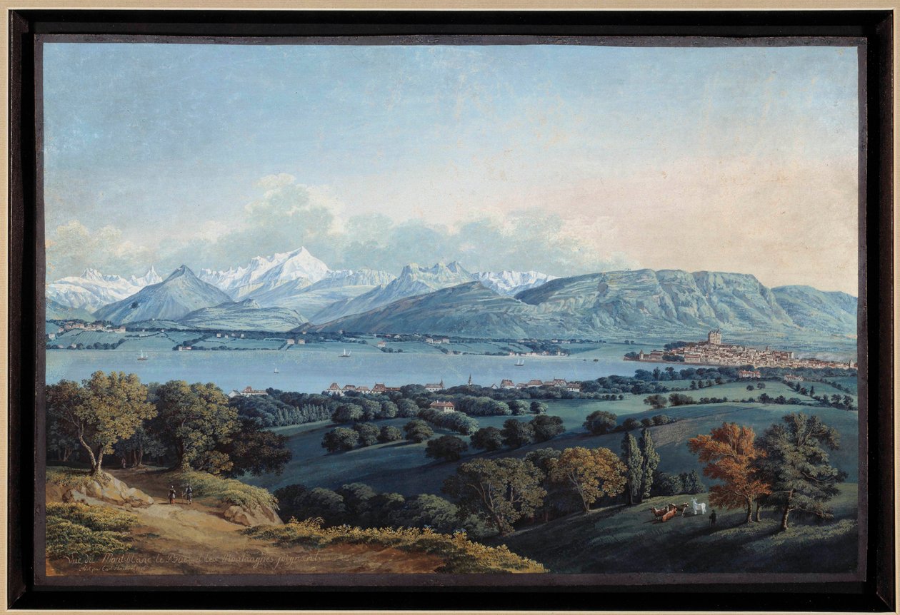 Widok Genewy z jeziorem Leman i akwarela Mont Blanc autorstwa Karla Hackerta (1740-1800) XIX-wieczna kolekcja prywatna autorstwa Karl Ludwig Hackert