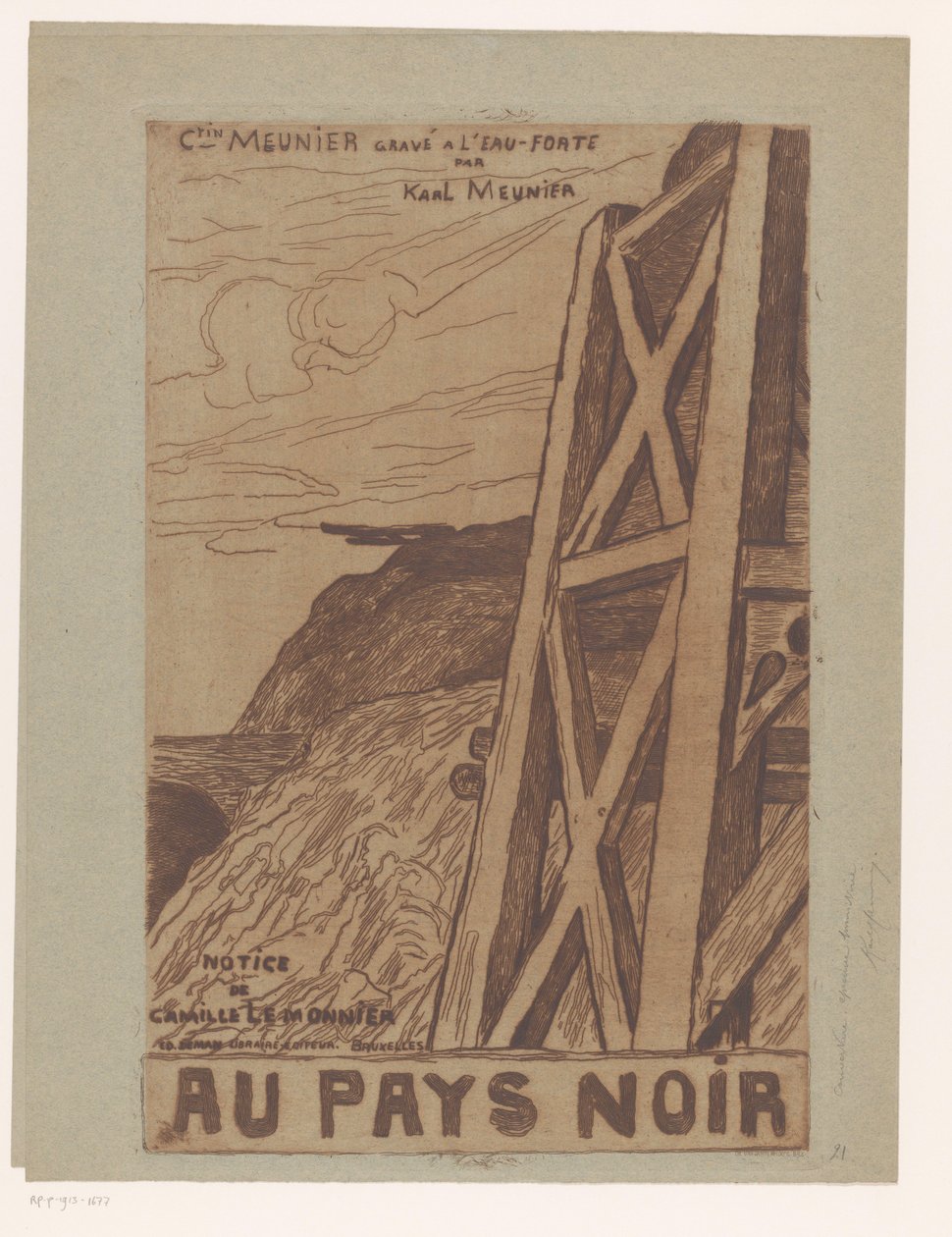 Górski krajobraz z budownictwem przemysłowym Strona tytułowa dla: Lemonnier, Au Pays Noir, [1885] autorstwa Karl Meunier