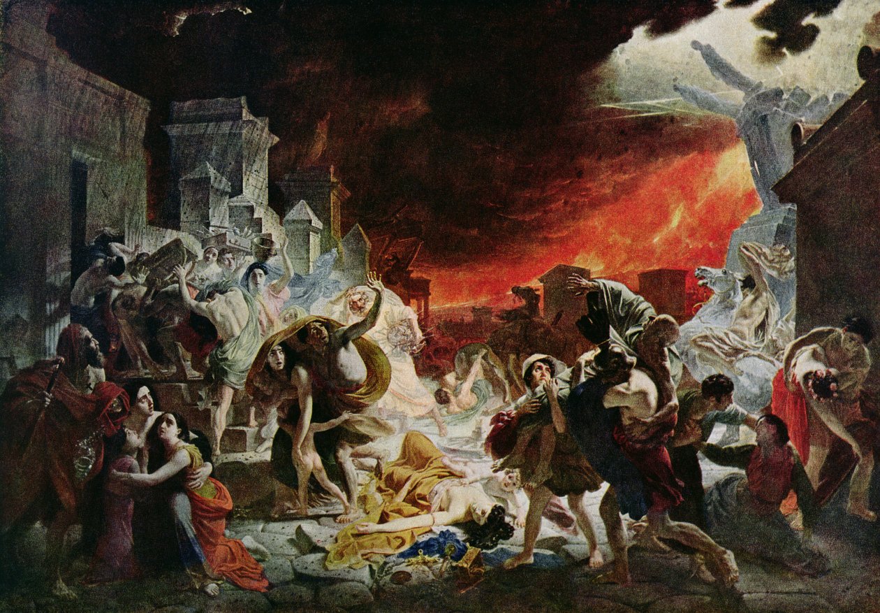 Zniszczenie Pompejów w 79 rne (kolor lito) autorstwa Karl Pavlovich (after) Bryullov