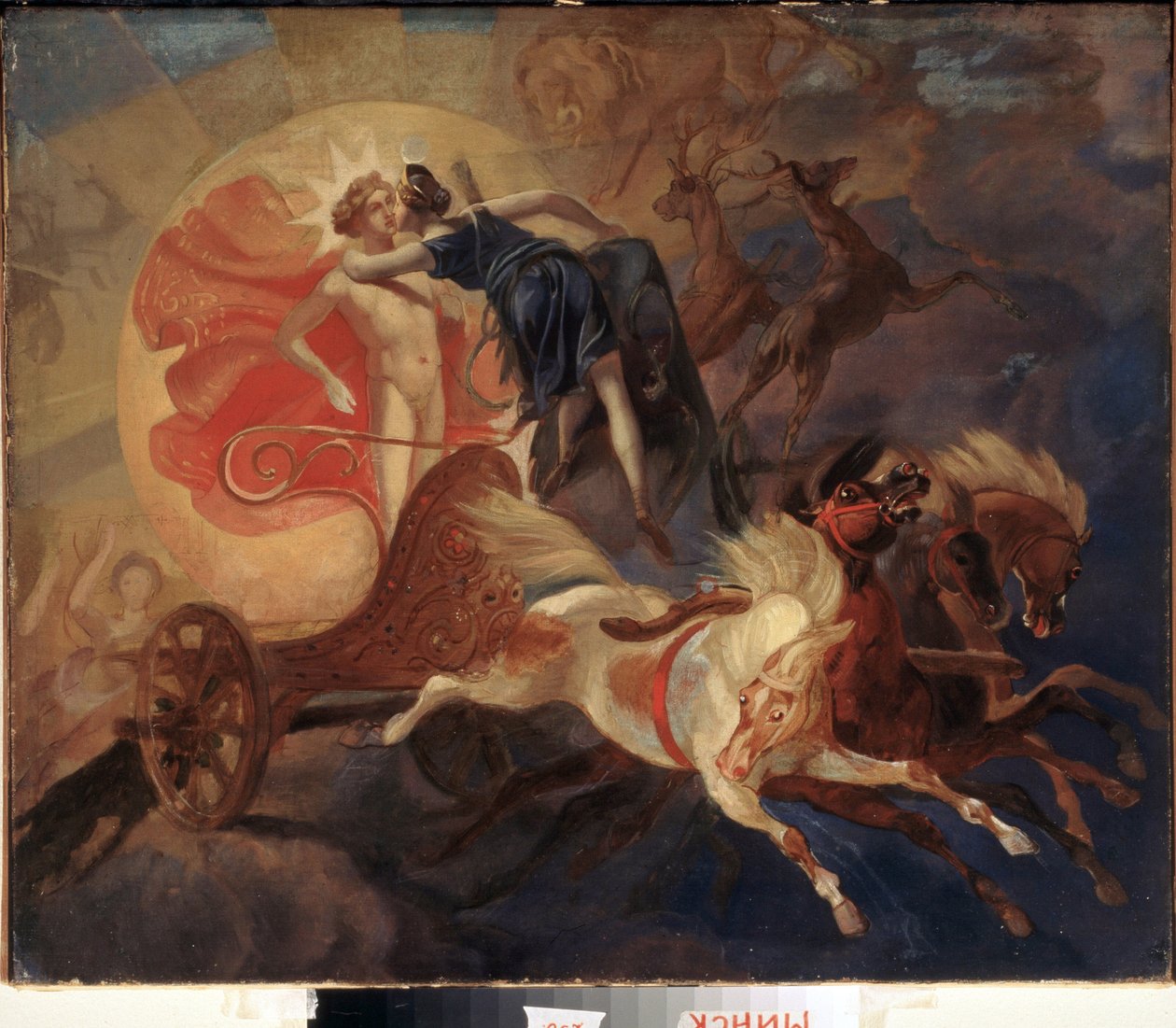 Eclipse de soleil, le salut de Diane a Apollon (Zaćmienie słońca, pożegnanie Diany z Apollem) - Obraz Karla Pavlovicha Briullova (Brioullov) (1799-1852), olej na płótnie autorstwa Karl Pavlovich Bryullov