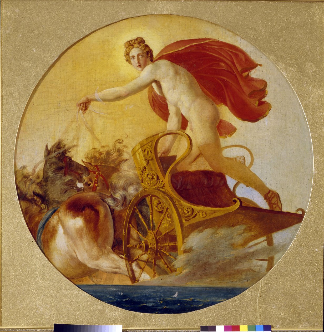 Phoebus jeżdżący rydwanem słońca (Phoebus jeżdżący końmi słońca). Obraz Karla Pavlovicha Briullova (Bryullov) (1499-1852), olej na płótnie. XIX-wieczna sztuka rosyjska, romantyzm. Państwowe Muzeum Rosyjskie w Sankt Petersburgu. autorstwa Karl Pavlovich Bryullov