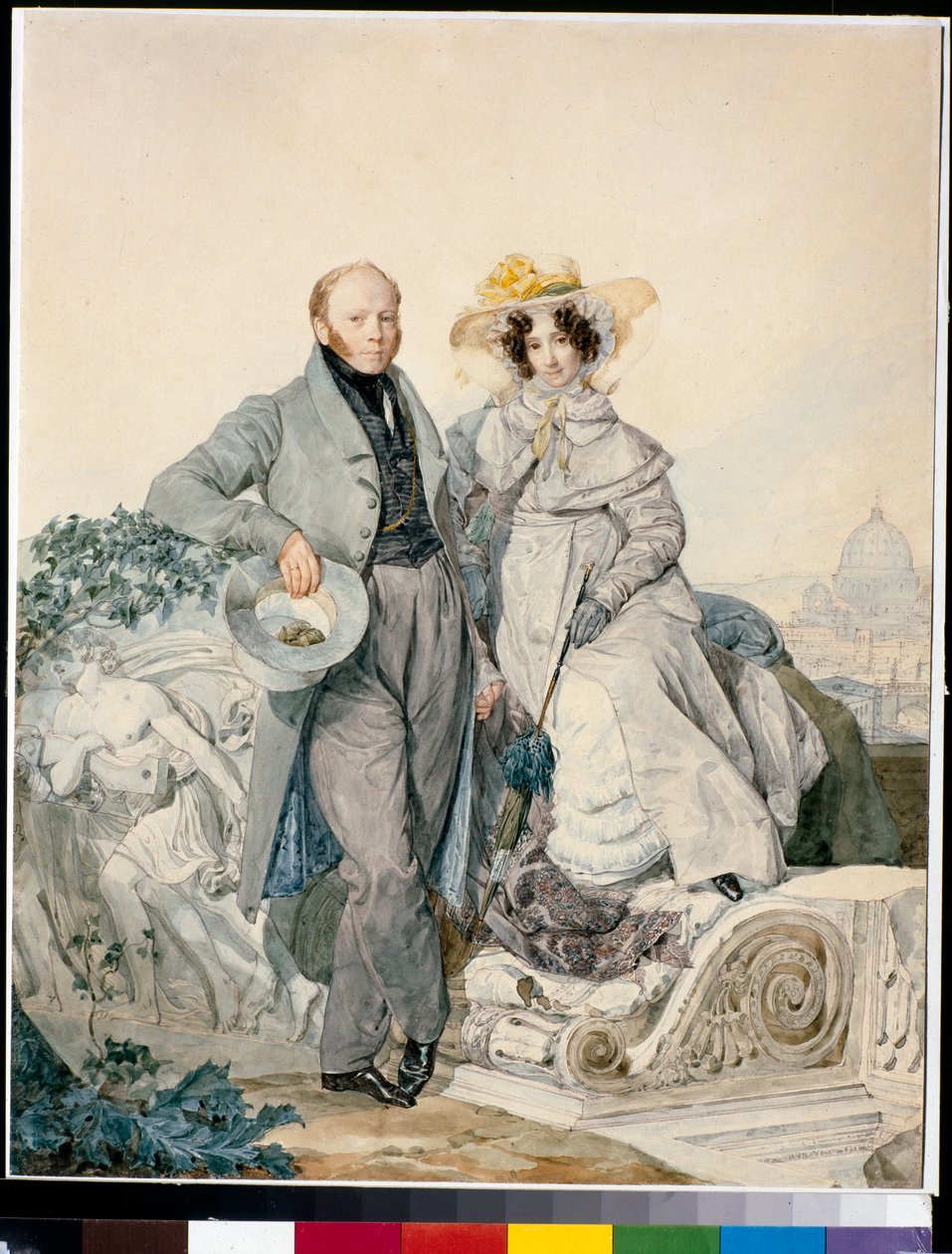 Portret Grigorija Nikanorovicha i Varvary Alexeyevny Olenin - Akwarela na tekturze Karla Pavlovicha Briullova (Briullov) (1799-1852) autorstwa Karl Pavlovich Bryullov