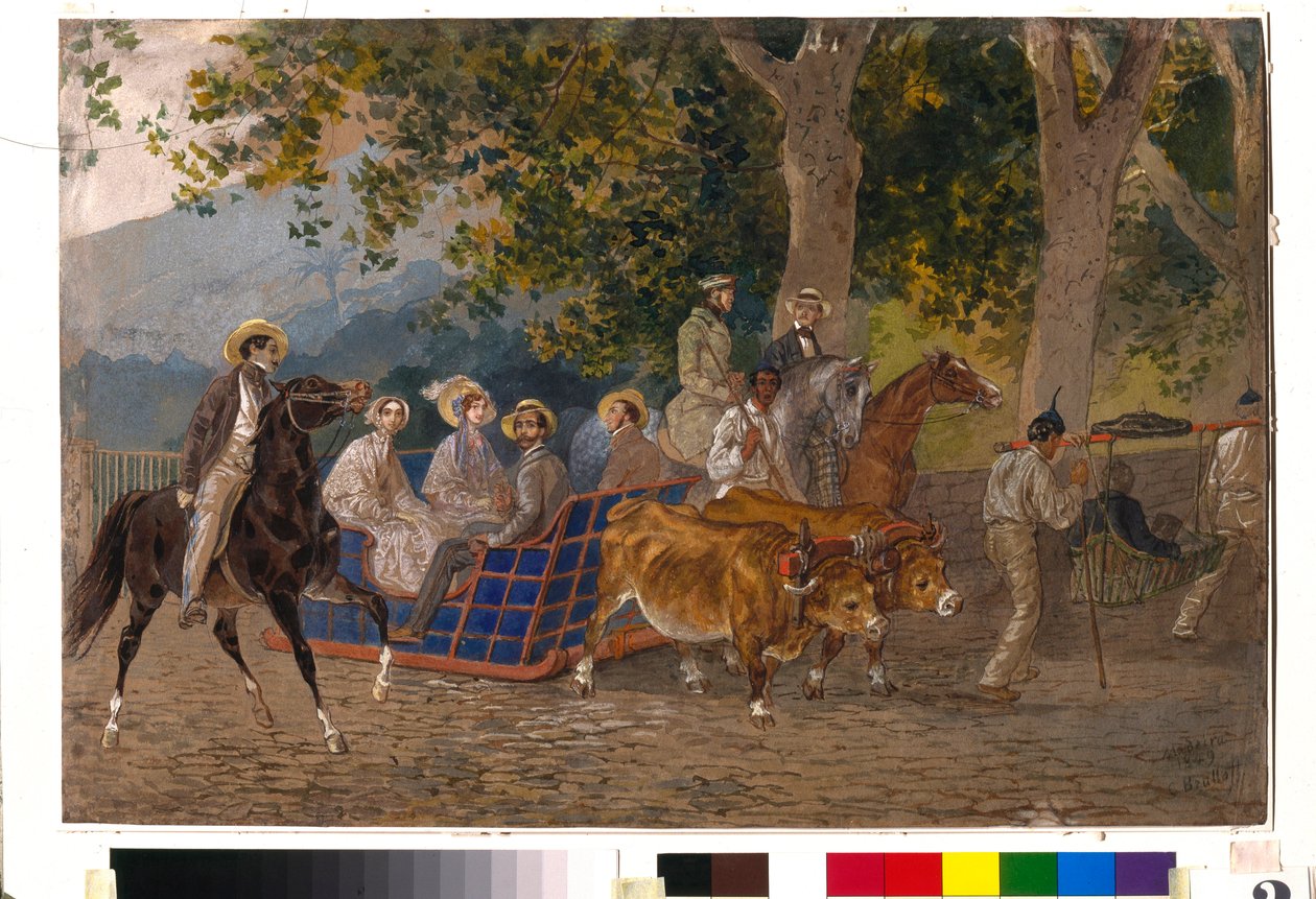 Spacer w zespole ciągniętym przez woły, na koniu lub w lektyce - Dzieło Karla Pavlovicha Briullova (Brioullova) (1799-1852) autorstwa Karl Pavlovich Bryullov