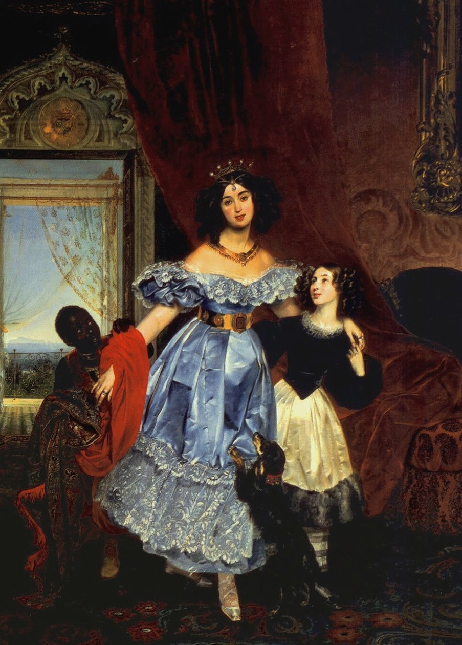Portret hrabiny Julii Samoilovej z pasierbicą Amazillią Pacini i czarnym chłopcem, 1832-1834 autorstwa Karl Pavlovich Bryullov