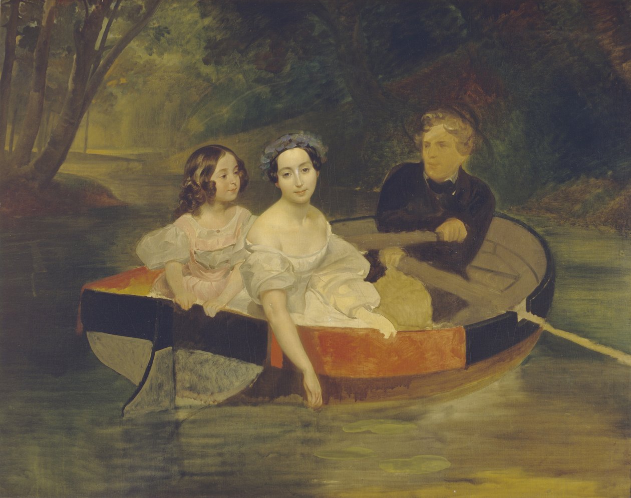 Autoportret z baronową Jekateriną Meller-Zakomelską i jej córką w łodzi, 1833-1835 autorstwa Karl Pavlovich Bryullov