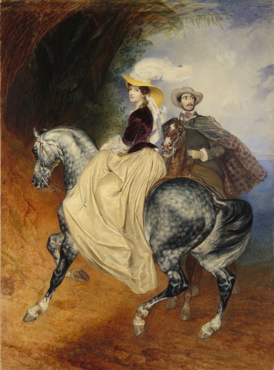 Jeźdźcy. Portret Eugenii i Emily Mussard, 1849 autorstwa Karl Pavlovich Bryullov