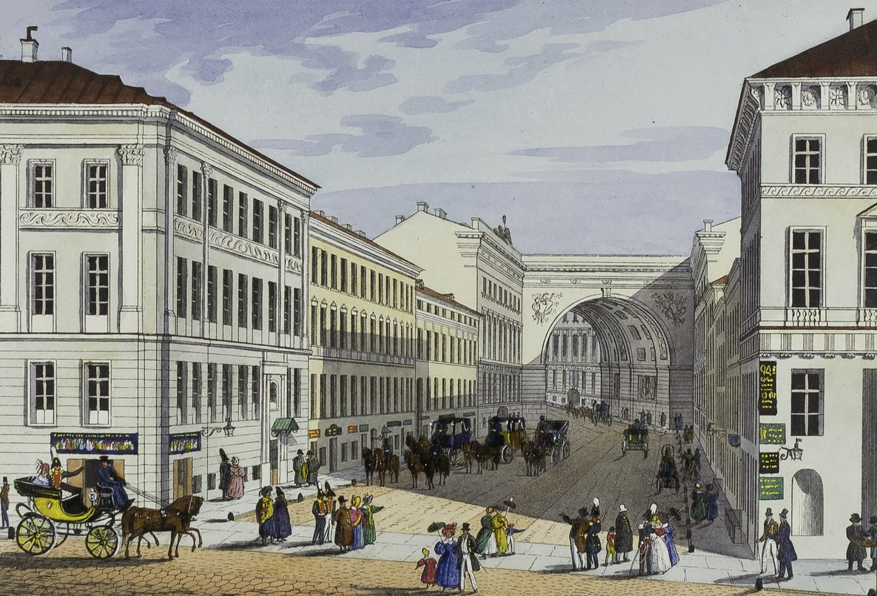 Ulica Milionowa i Dom Kotomina w Petersburgu, I poł. autorstwa Karl Petrovich Beggrov
