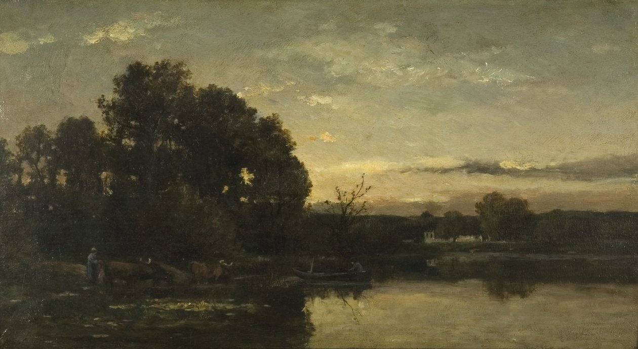 Krajobraz rzeczny, ok. 1880 (olej na panelu) autorstwa Karl Pierre Daubigny