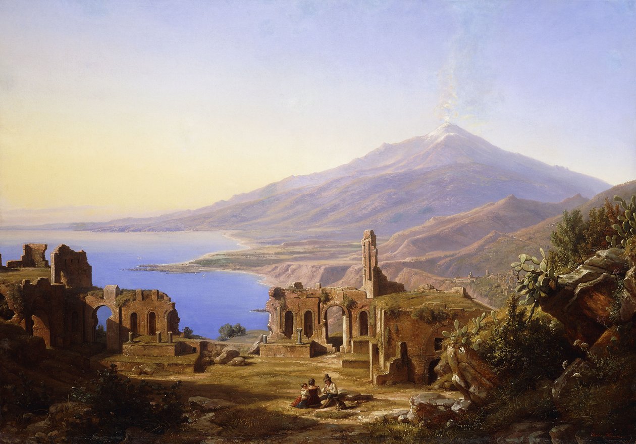 Teatro Greco, Taormina, z Etną poza nią, 1852 autorstwa Karl Robert Kummer