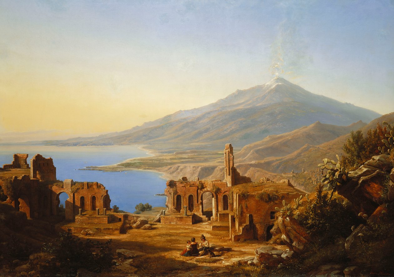 Teatro Greco, Taormina, z Etną poza nią, 1852 autorstwa Karl Robert Kummer