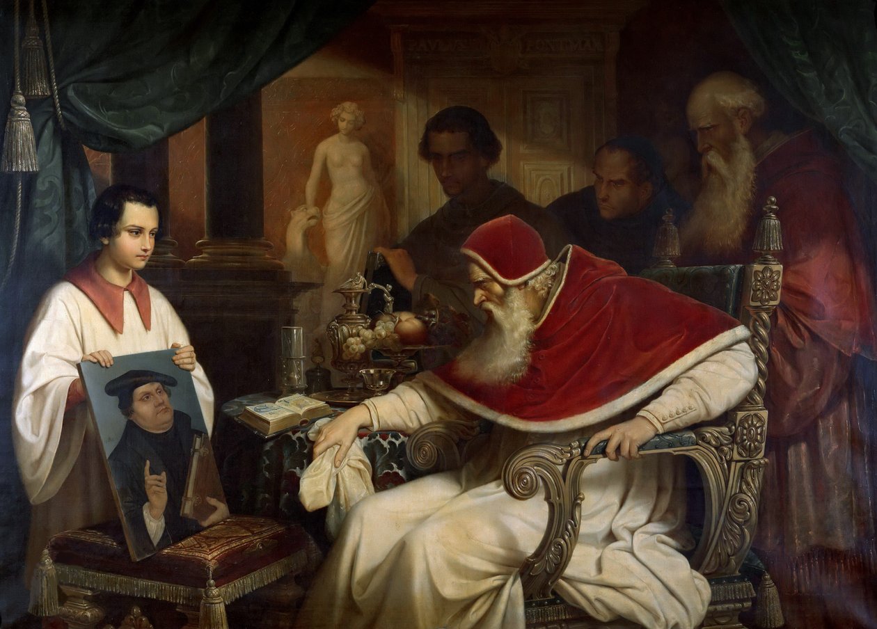 Papież Paweł III 1468-1549 ogląda Portret Lutra Cranacha, 1838-1839. autorstwa Karl Schorn