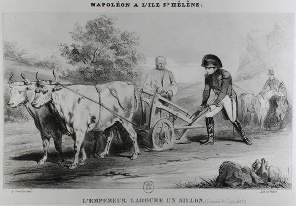Napoleon (1769-1821) na św. Helenie, rycina Francois le Villain (fl.1819-22) autorstwa Karl after Loeillot Hartwig