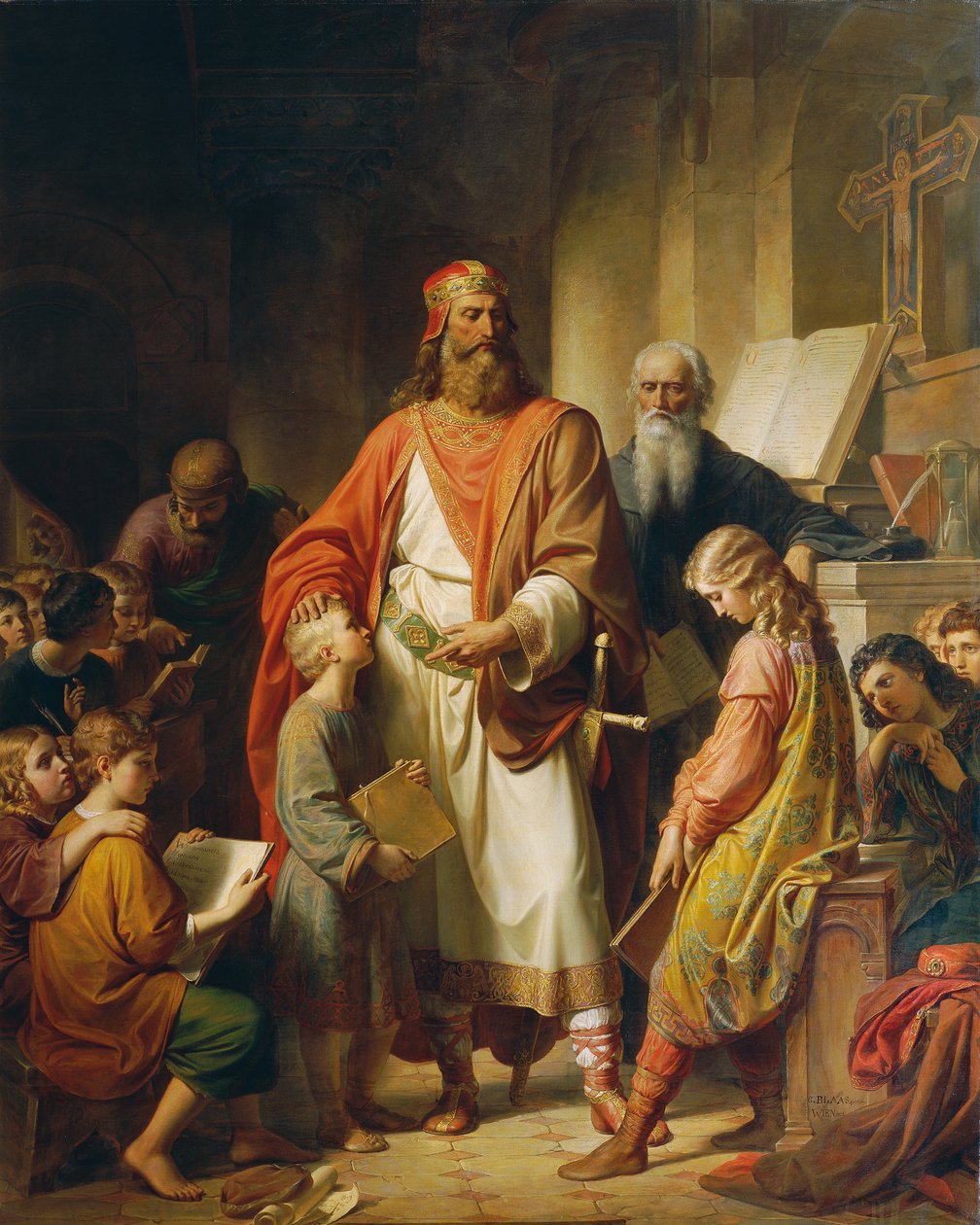 Karol Wielki beszta złych uczniów, 1855. autorstwa Karl von Blaas
