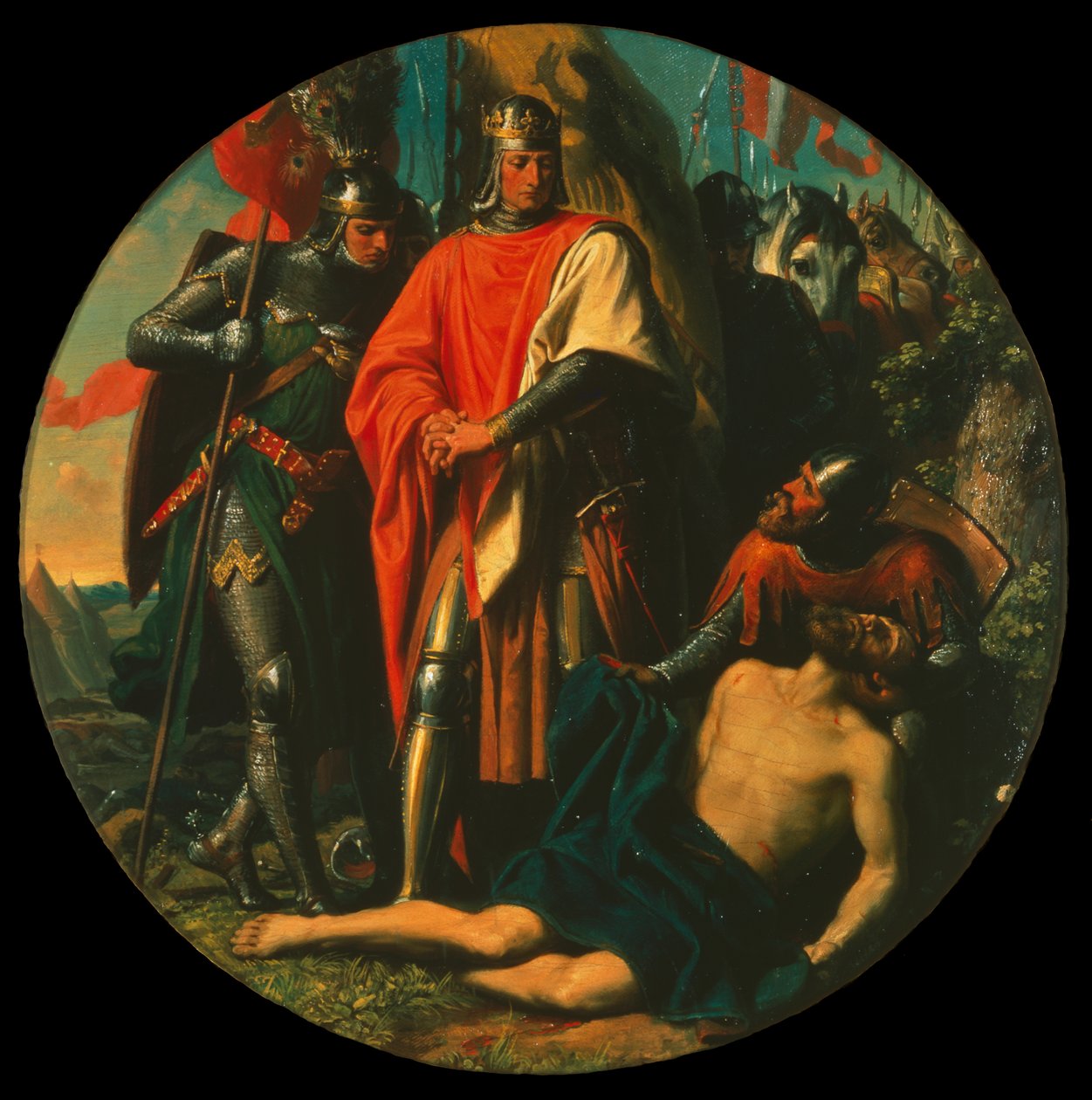 Rudolf I na polu bitwy po zwycięstwie nad Ottokarem, 1278, ok. 1868. autorstwa Karl von Blaas