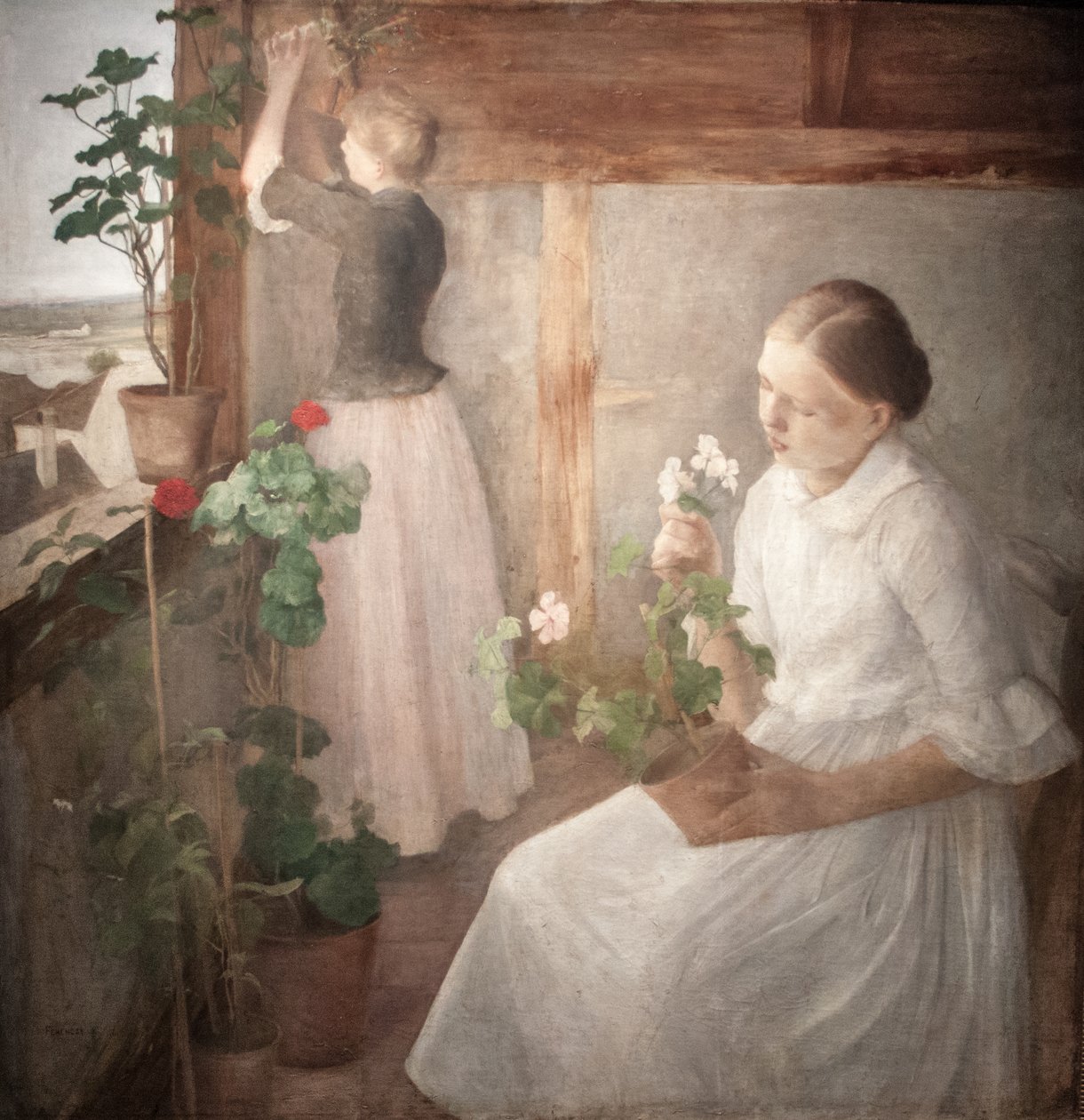 Leanyok viragokat gondoznaknangielski: Girls_tending_flowersn autorstwa Károly Ferenczy