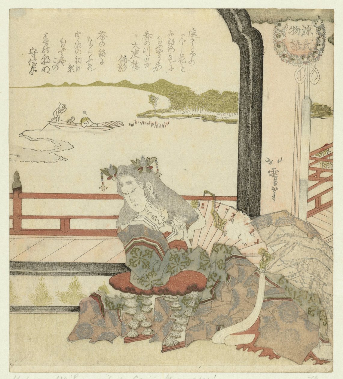 Kobieta na balkonie Historia Genjiego (tytuł serii) Genji monogatari (tytuł serii na obiekcie) autorstwa Karyôsai Hokuga
