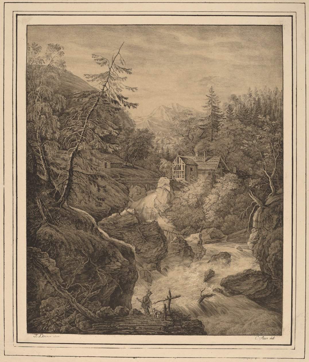 Wodospad autorstwa Kaspar Auer, after Johann Jakob Dorner II