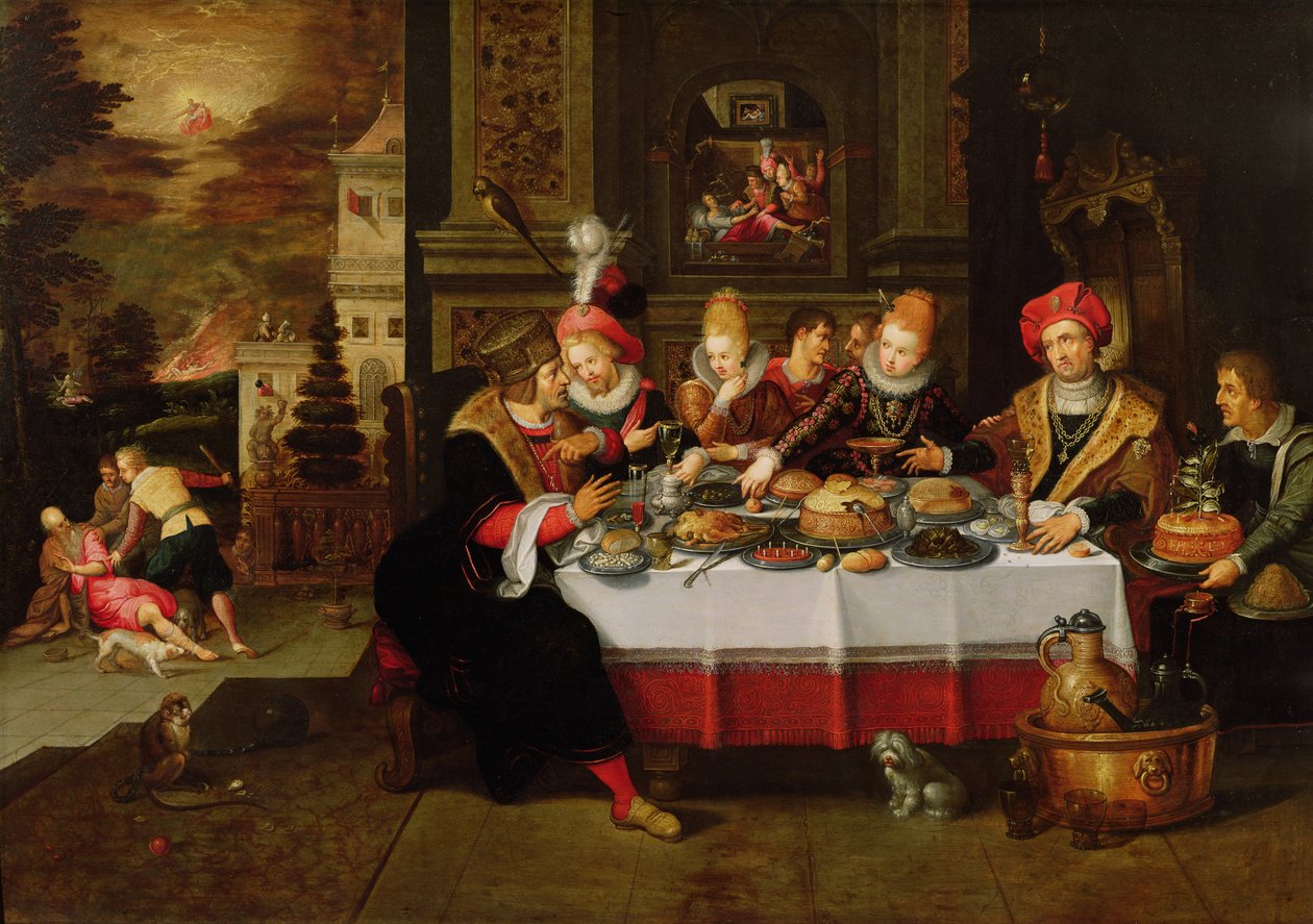 Łazarz i stół bogacza (od Łukasza XVI) (panel) autorstwa Kasper or Gaspar van den Hoecke