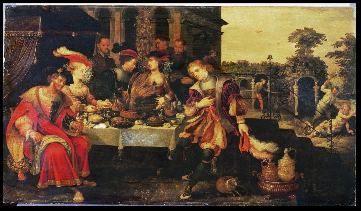 Łazarz przy stole bogacza, 1618 autorstwa Kasper or Gaspar van den Hoecke