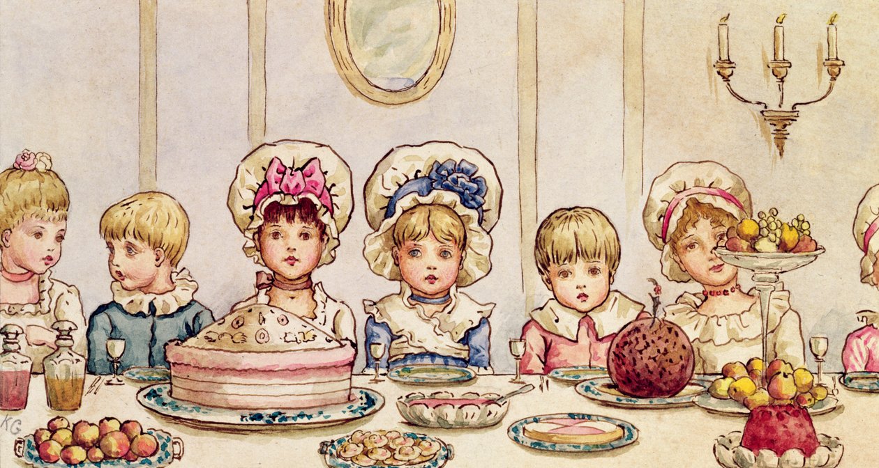 Kolacja, z „Boże Narodzenie w Little Peopleton Manor” w Illustrated London News, Boże Narodzenie, 1879 autorstwa Kate Greenaway