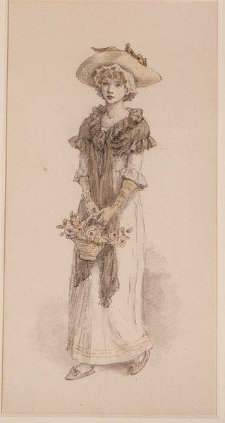 Kosz róż (ołówek, akwarela) autorstwa Kate Greenaway