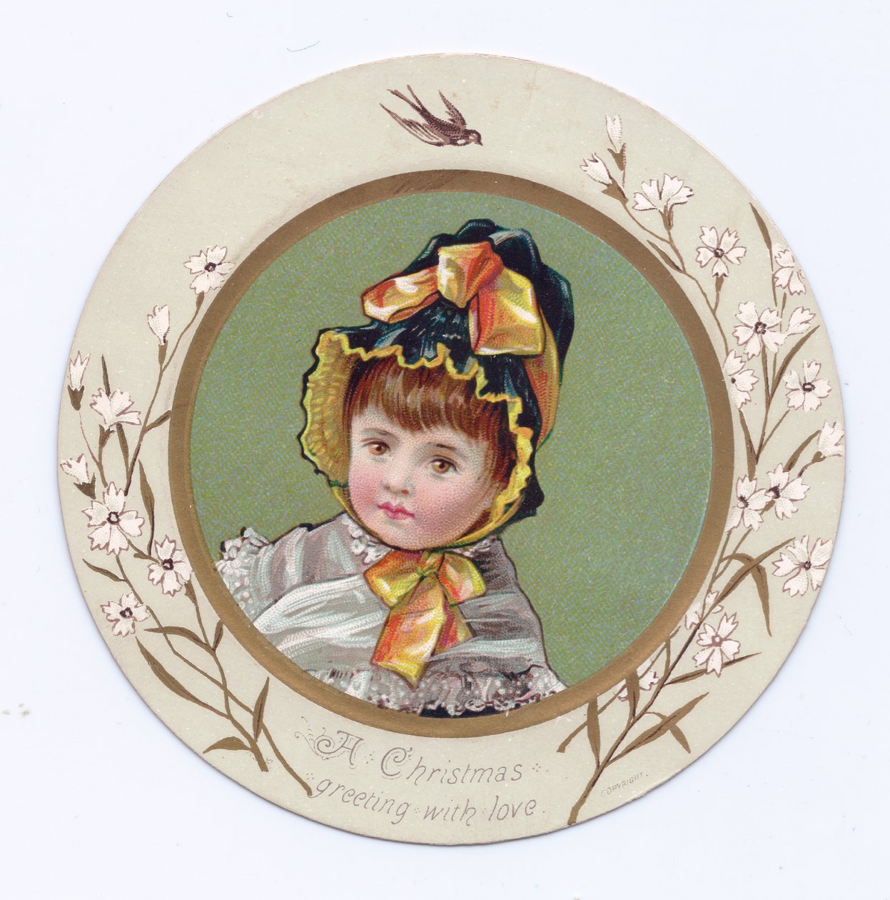 Wiktoriańska karta okolicznościowa z chłopcem z ramieniem wokół dziewczyny patrząc na książkę, c.1880 autorstwa Kate Greenaway