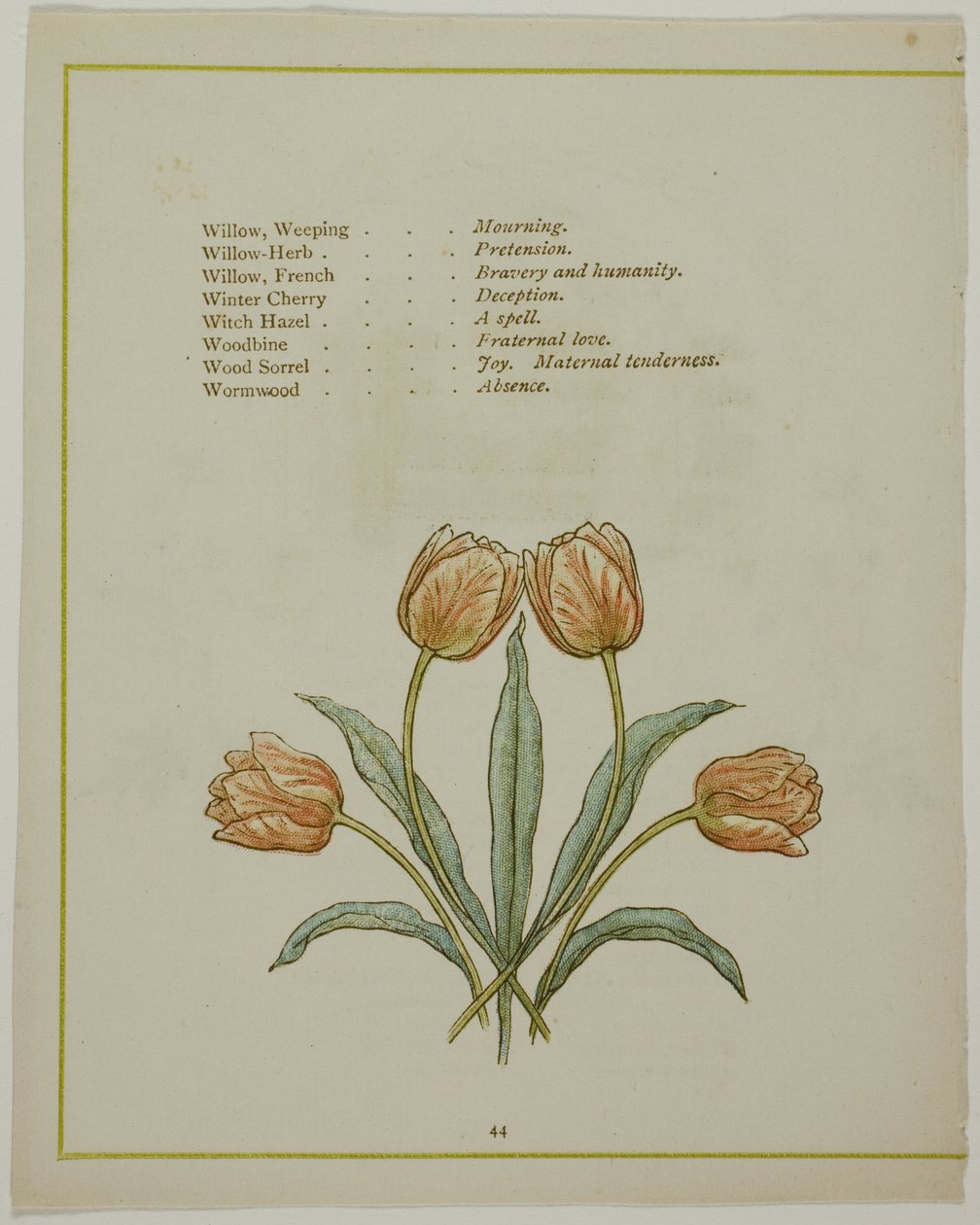 Dekoracyjna ilustracja z Iluminowanego języka kwiatów autorstwa Kate Greenaway