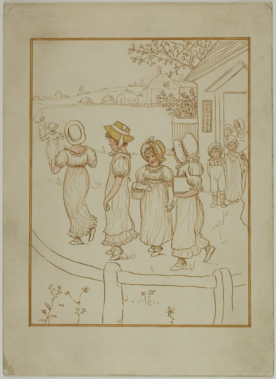 Dziewczyny idące aleją autorstwa Kate Greenaway