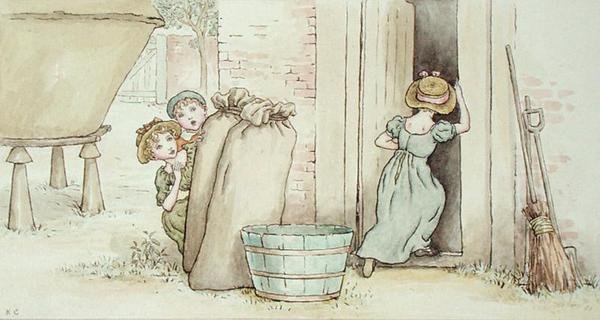 Zabawa w chowanego (akwarela na papierze) autorstwa Kate Greenaway
