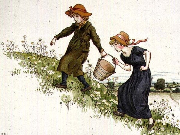 Jack i Jill, z „Kwietniowej księgi melodii” 1900 autorstwa Kate Greenaway