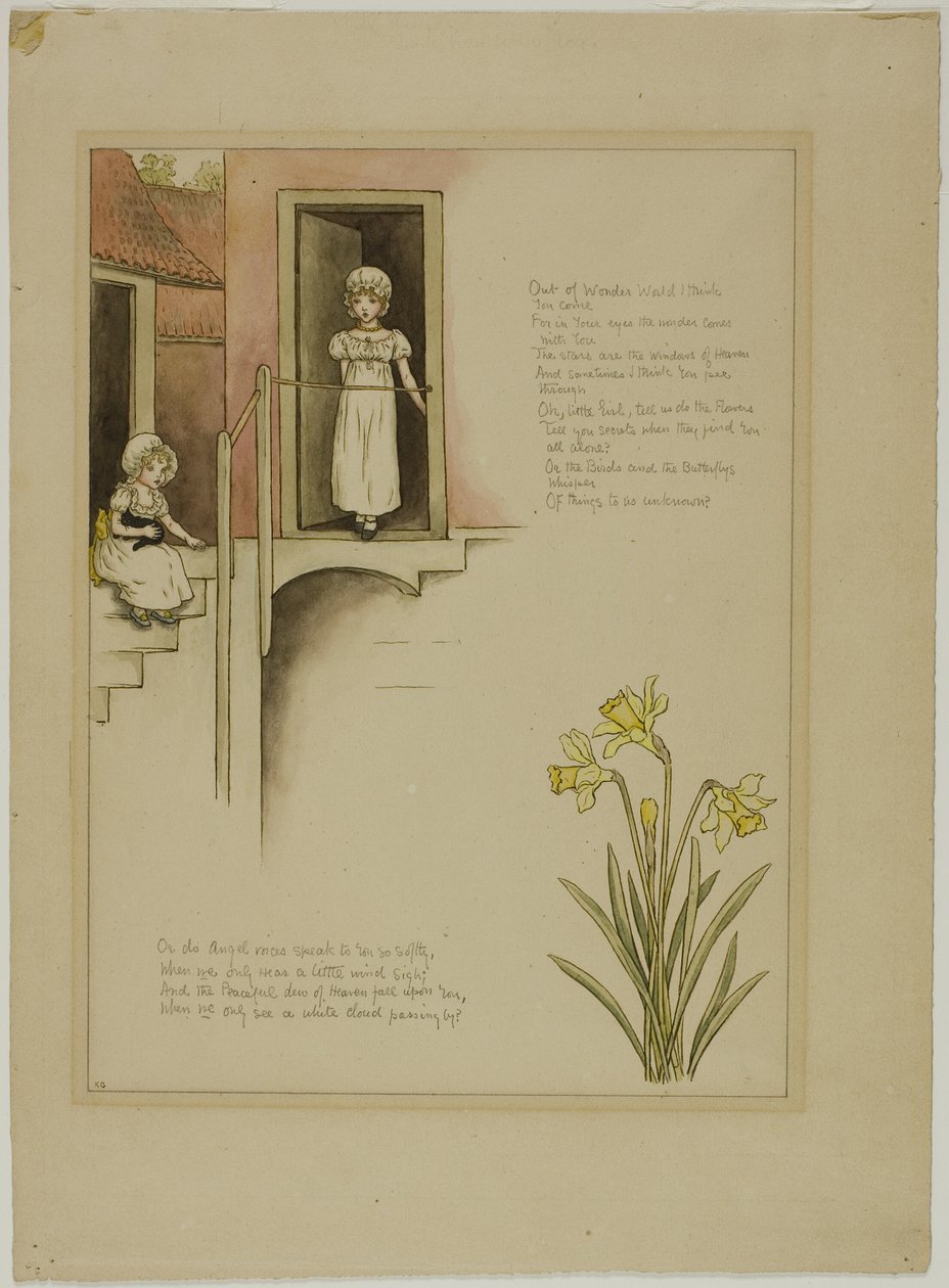 Studium dla From Wonder World, z Marigold Garden autorstwa Kate Greenaway