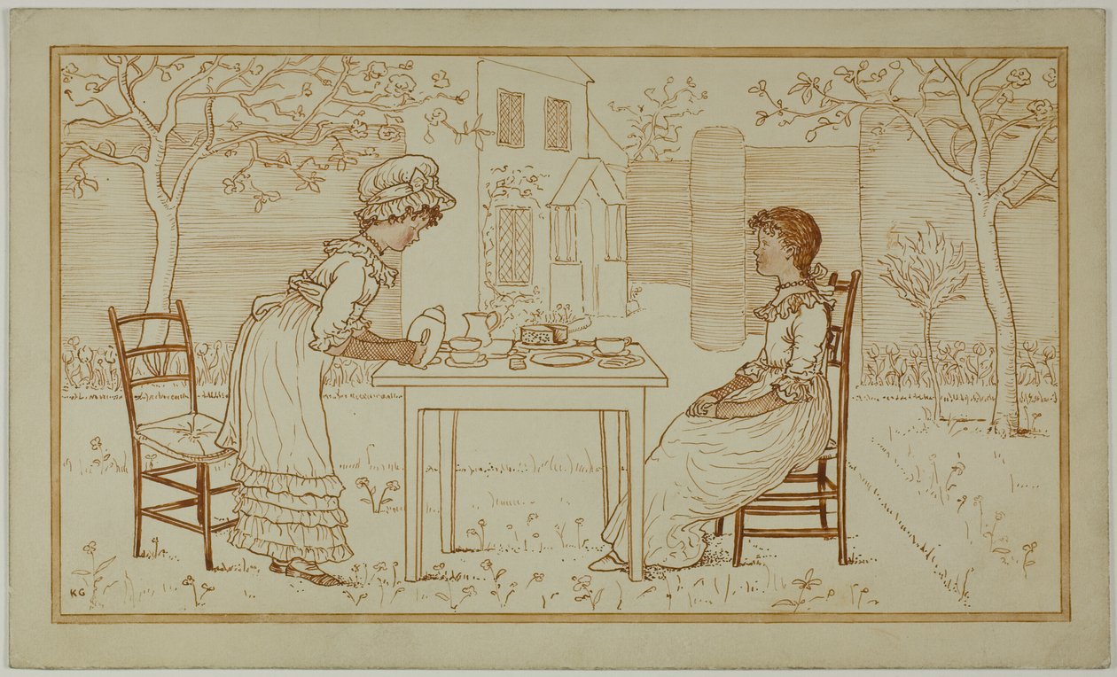 Herbatka dla dwojga na zewnątrz autorstwa Kate Greenaway