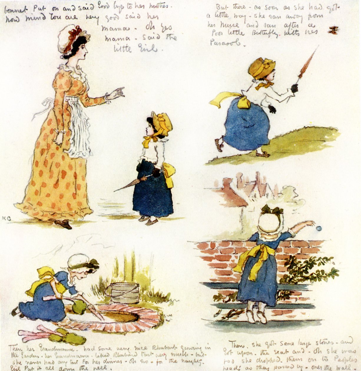 „Niegrzeczna dziewczynka, która poszła zobaczyć się z babcią” Kate Greenaway. autorstwa Kate Greenaway