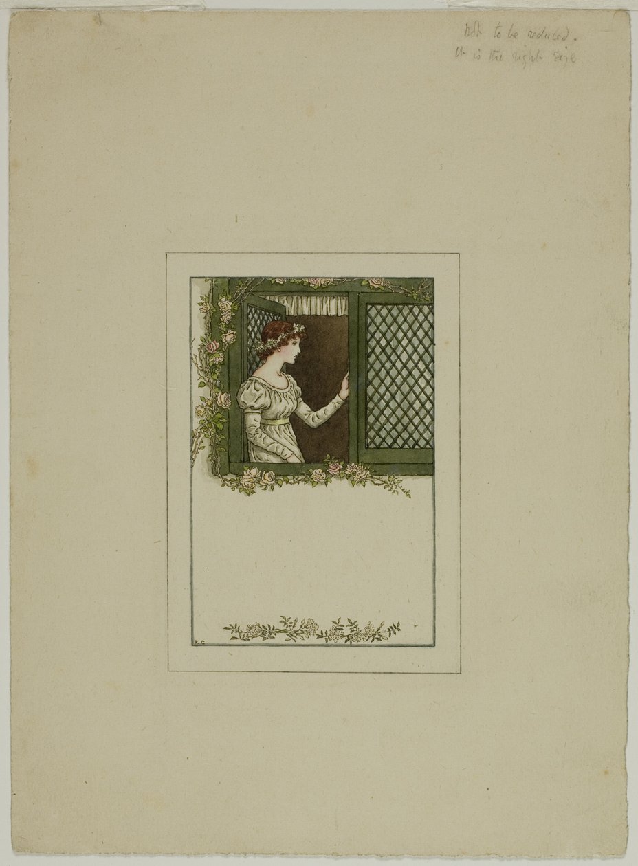 Kobieta w oknie kratowym autorstwa Kate Greenaway
