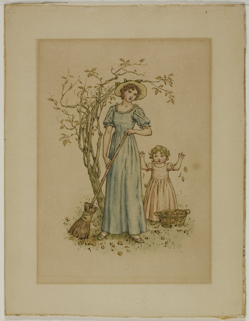 Kobieta z miotłą i mała dziewczynka autorstwa Kate Greenaway