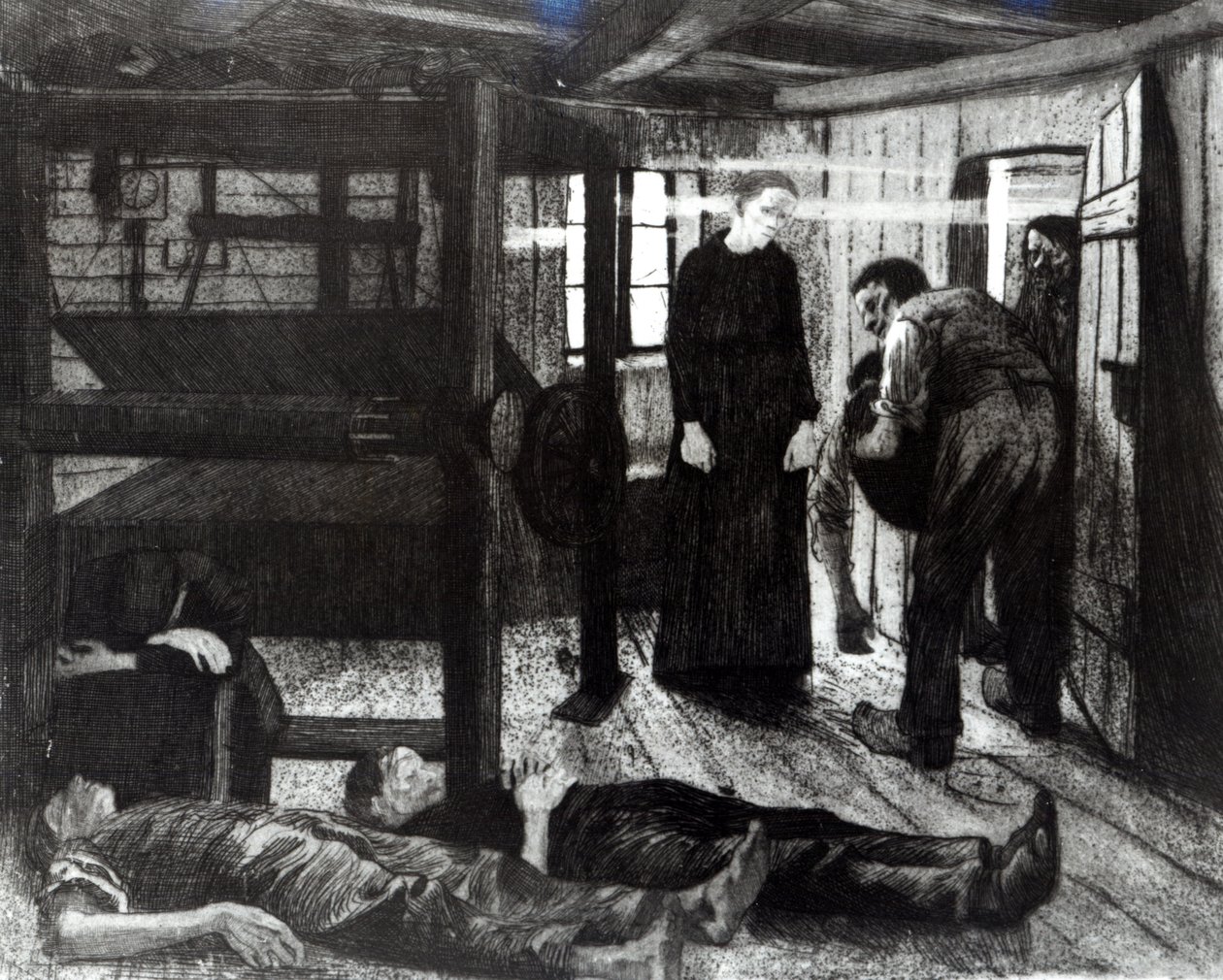 Koniec z cyklu „Bunt tkaczy”, 1897 (akwaforta i akwatinta) autorstwa Käthe Kollwitz