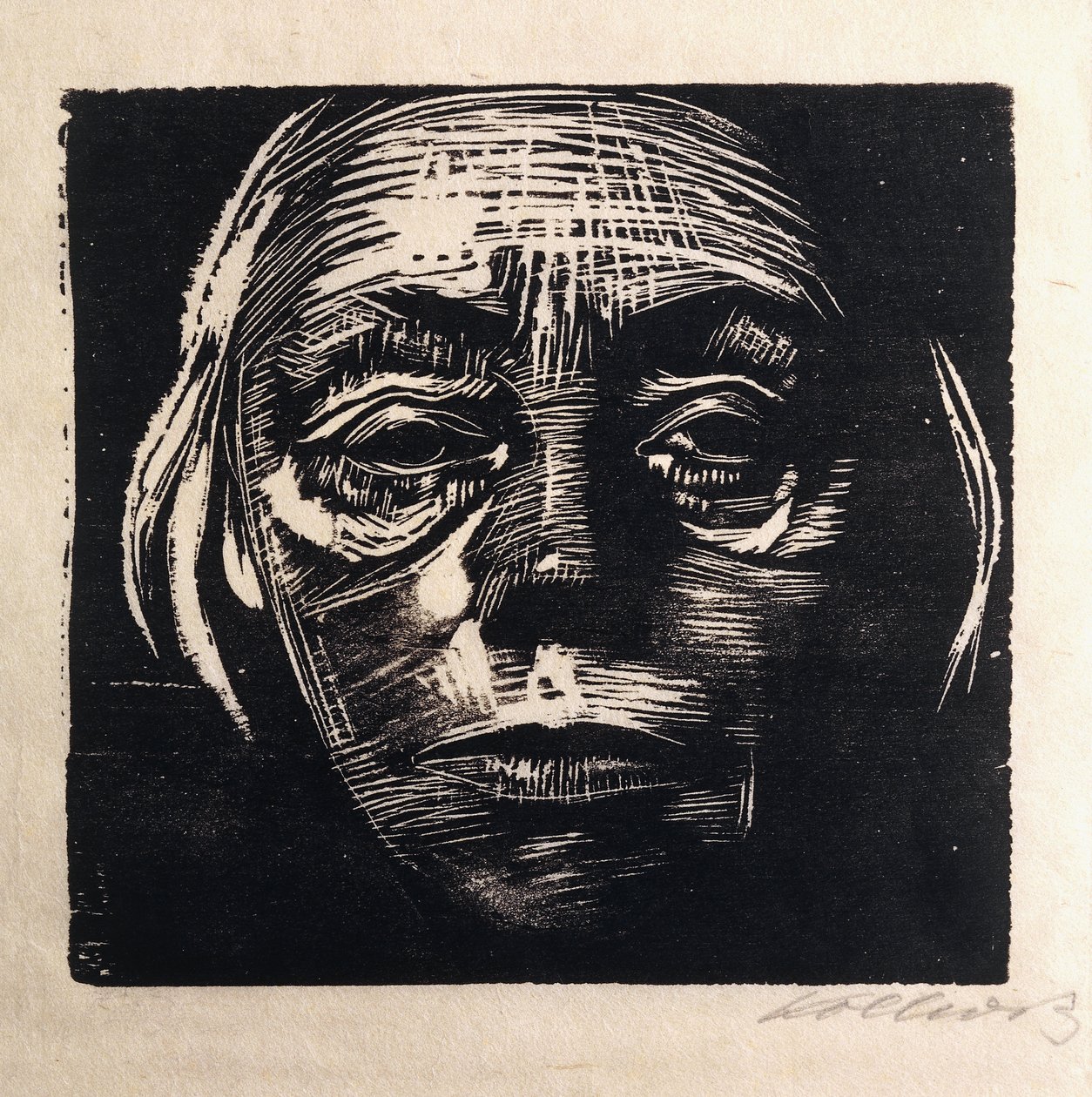 autoportret całej twarzy; Autoportret z frontu, 1923 autorstwa Käthe Kollwitz