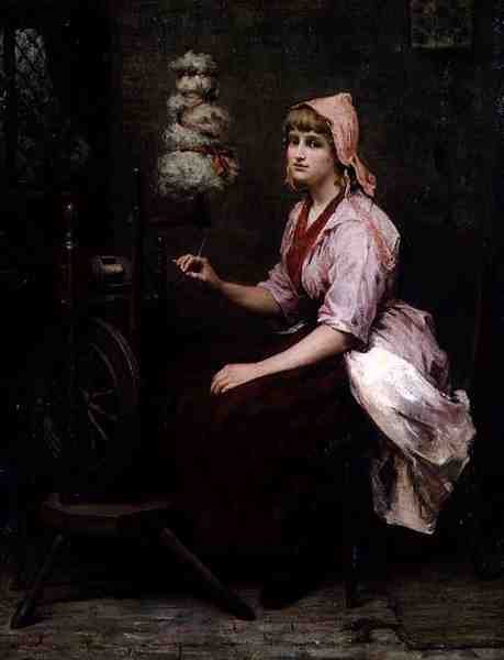 Dziewczyna przy kołowrotku autorstwa Katherine D. M. Bywater