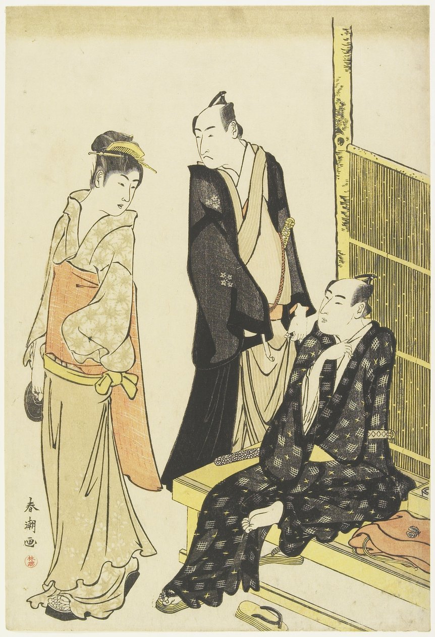 Ichikawa Monnosuke II, Onoe Matsusuke at a Teahouse, c. 1780-1795 autorstwa Katsukawa Shuncho