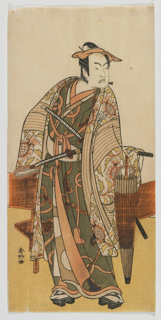 Aktor Ichimura Uzaemon VIII jako gość Yoshiwara, okres Edo, koniec lat 70. XVIII wieku (kolorowy drzeworyt) autorstwa Katsukawa Shunko