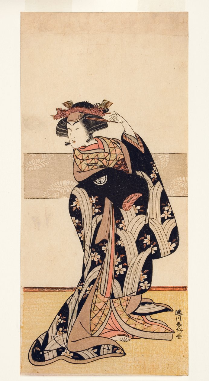Aktor Segawa Kikunojo III w roli kobiecej, 1774-76 (drzew) autorstwa Katsukawa Shunko