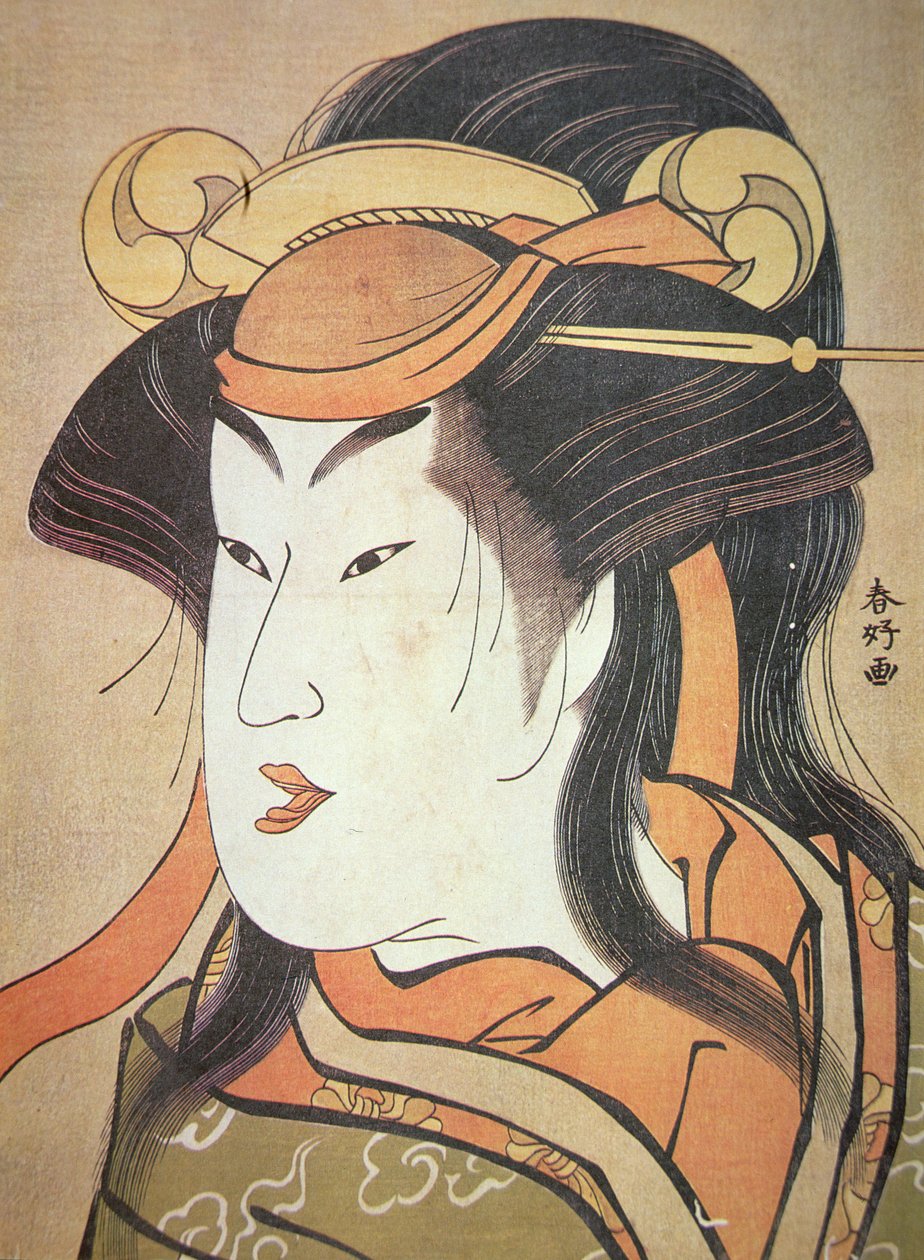 Głowa japońskiego aktora w roli kobiecej, ok. 1787-88 (odbitka drzeworytnicza) autorstwa Katsukawa Shuncho