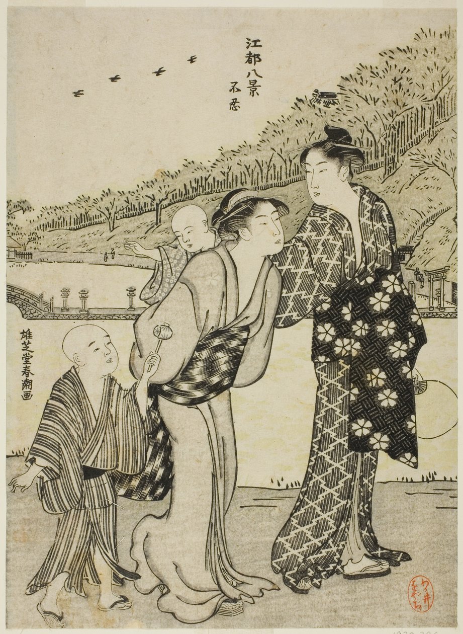 Staw Shinobazu, z serii „Osiem widoków Edo (Koto hakkei)” autorstwa Katsukawa Shuncho